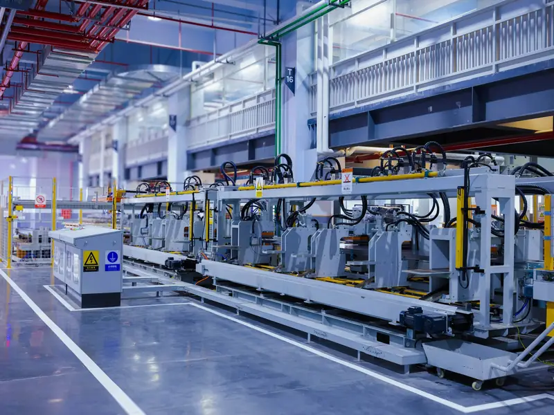Automated production line in a bright modern factory
